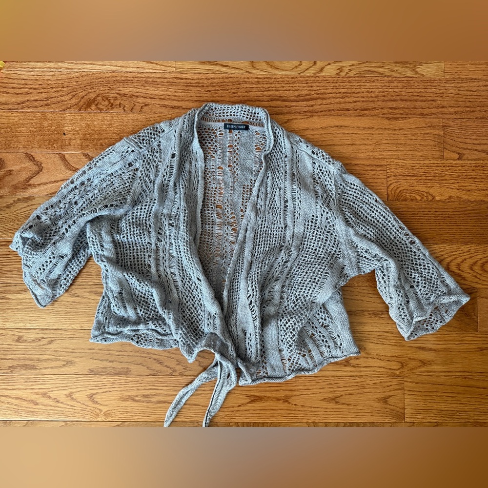 Eileen Fisher Gray Knit Tie-Front Cardigan